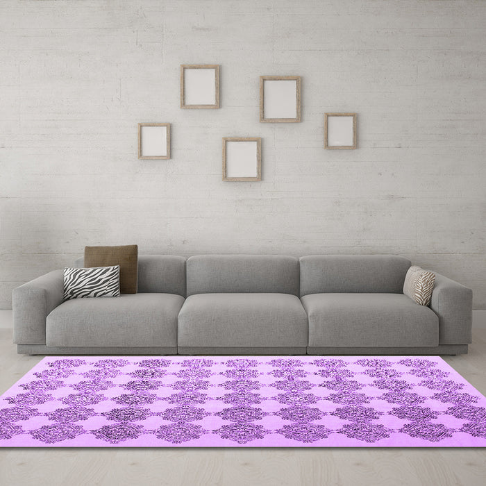 Machine Washable Abstract Purple Contemporary Area Rugs in a Living Room, wshcon1225pur