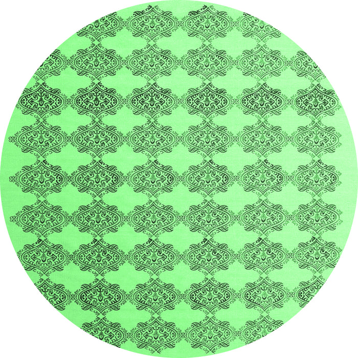 Round Machine Washable Abstract Emerald Green Contemporary Area Rugs, wshcon1225emgrn