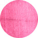 Round Machine Washable Abstract Pink Contemporary Rug, wshcon1226pnk