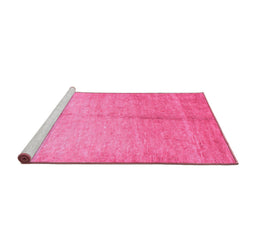 Sideview of Machine Washable Abstract Pink Contemporary Rug, wshcon1226pnk