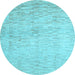 Round Abstract Light Blue Contemporary Rug, con1227lblu