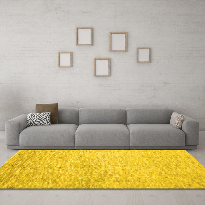 Machine Washable Abstract Yellow Contemporary Rug in a Living Room, wshcon1227yw