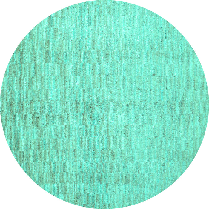 Round Machine Washable Abstract Turquoise Contemporary Area Rugs, wshcon1227turq