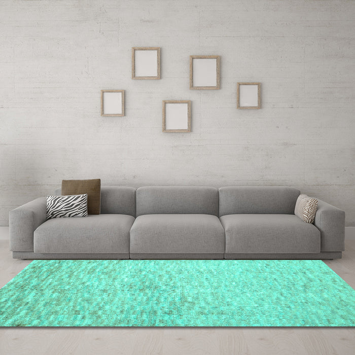Machine Washable Abstract Turquoise Contemporary Area Rugs in a Living Room,, wshcon1227turq