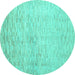 Round Abstract Turquoise Contemporary Rug, con1227turq