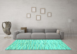 Machine Washable Abstract Turquoise Contemporary Area Rugs in a Living Room,, wshcon1229turq