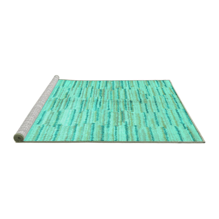 Sideview of Machine Washable Abstract Turquoise Contemporary Area Rugs, wshcon1229turq