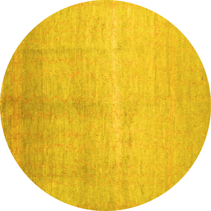 Round Machine Washable Abstract Yellow Contemporary Rug, wshcon1230yw