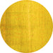 Round Machine Washable Abstract Yellow Contemporary Rug, wshcon1230yw