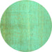 Round Machine Washable Abstract Turquoise Contemporary Area Rugs, wshcon1230turq