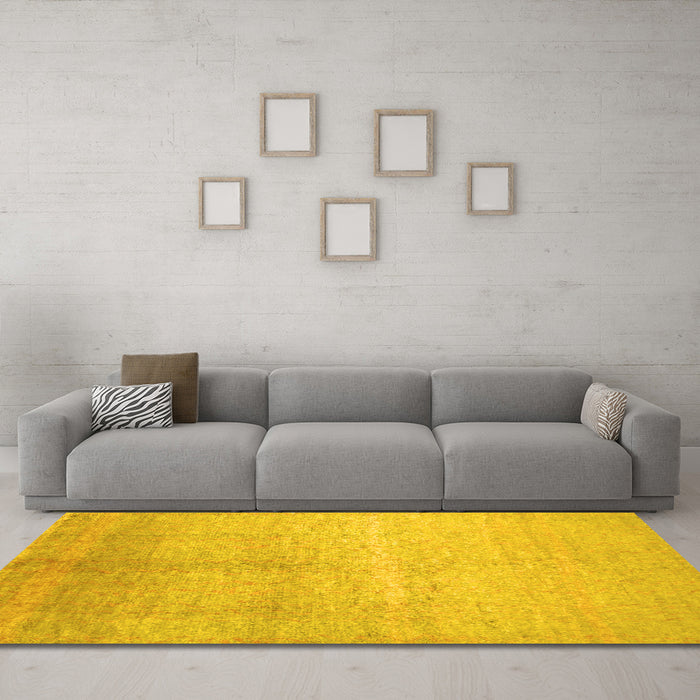 Machine Washable Abstract Yellow Contemporary Rug in a Living Room, wshcon1230yw