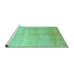 Sideview of Machine Washable Abstract Turquoise Contemporary Area Rugs, wshcon1230turq