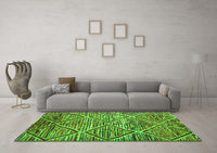 Machine Washable Abstract Green Contemporary Rug, wshcon1232grn