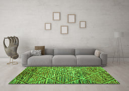 Machine Washable Abstract Green Contemporary Area Rugs in a Living Room,, wshcon1232grn