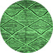 Round Machine Washable Abstract Emerald Green Contemporary Area Rugs, wshcon1232emgrn