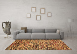 Machine Washable Abstract Brown Contemporary Rug in a Living Room,, wshcon1232brn