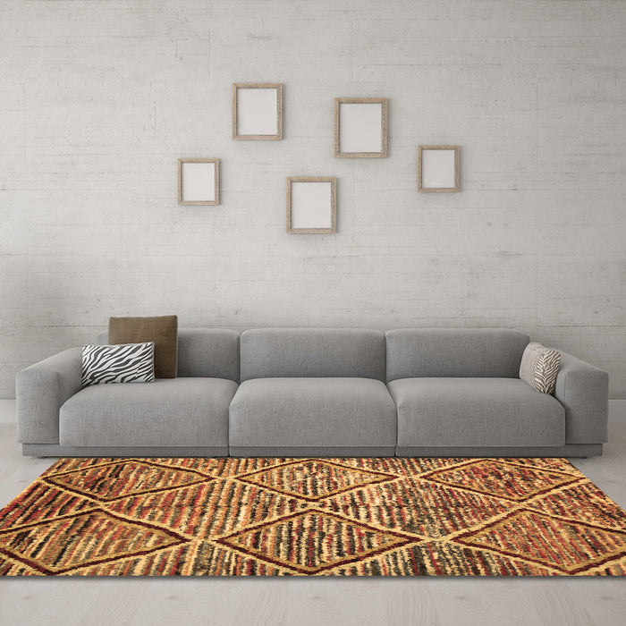 Machine Washable Abstract Brown Contemporary Rug in a Living Room,, wshcon1232brn