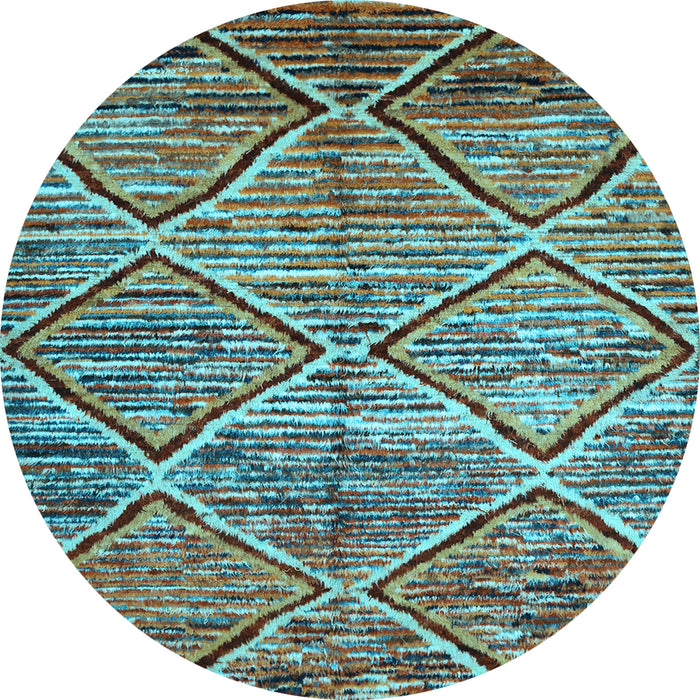 Round Abstract Light Blue Contemporary Rug, con1232lblu