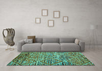 Machine Washable Abstract Turquoise Contemporary Rug, wshcon1232turq
