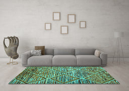 Machine Washable Abstract Turquoise Contemporary Area Rugs in a Living Room,, wshcon1232turq