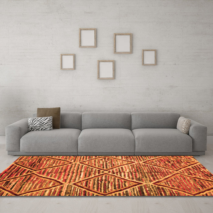 Machine Washable Abstract Orange Contemporary Area Rugs in a Living Room, wshcon1232org