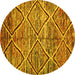 Round Machine Washable Abstract Yellow Contemporary Rug, wshcon1232yw