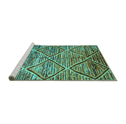 Sideview of Machine Washable Abstract Turquoise Contemporary Area Rugs, wshcon1232turq