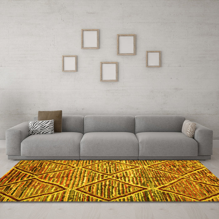Machine Washable Abstract Yellow Contemporary Rug in a Living Room, wshcon1232yw