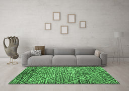 Machine Washable Abstract Emerald Green Contemporary Area Rugs in a Living Room,, wshcon1232emgrn
