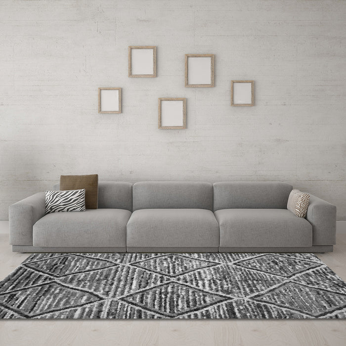 Machine Washable Abstract Gray Contemporary Rug in a Living Room,, wshcon1232gry