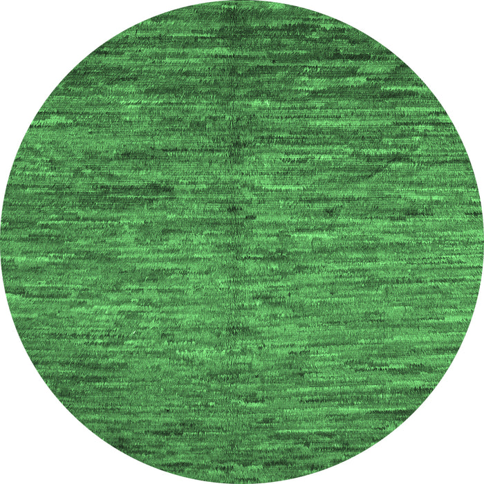 Round Machine Washable Abstract Emerald Green Contemporary Area Rugs, wshcon1233emgrn