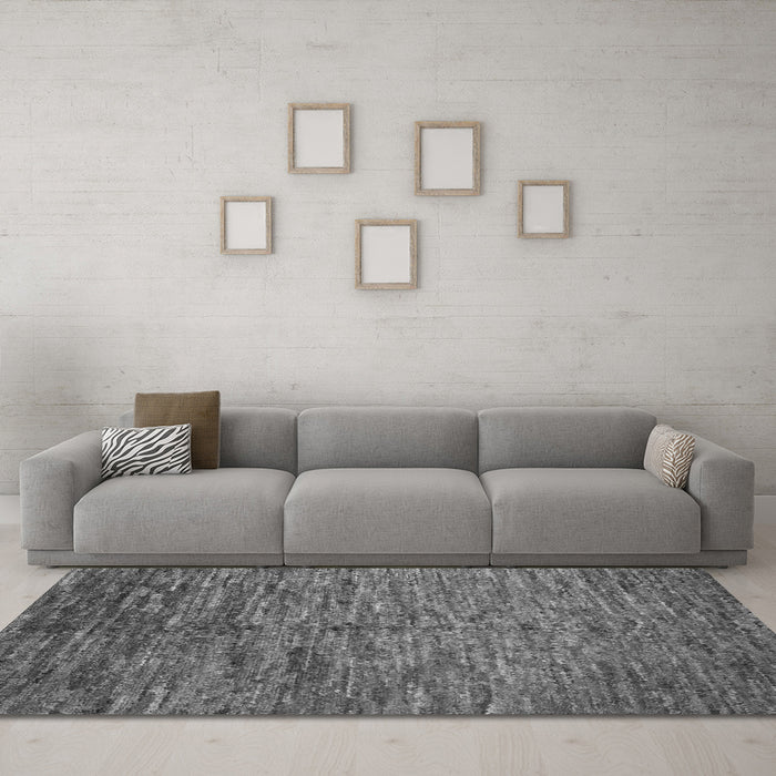 Machine Washable Abstract Gray Contemporary Rug in a Living Room,, wshcon1233gry