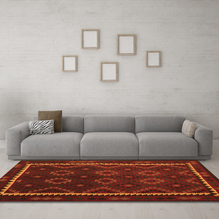 Machine Washable Oriental Orange Traditional Area Rugs in a Living Room, wshcon1234org
