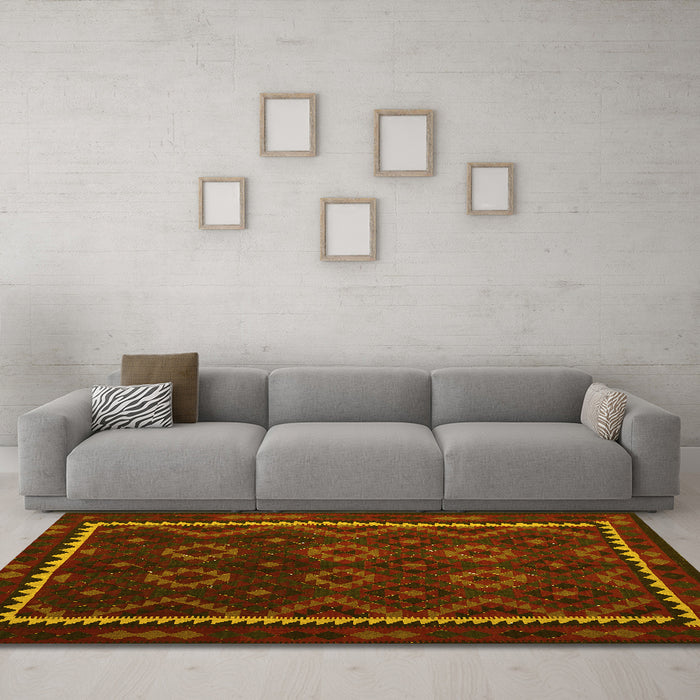 Machine Washable Oriental Yellow Traditional Rug in a Living Room, wshcon1234yw