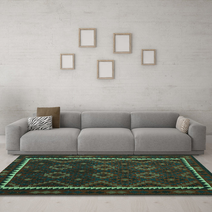 Machine Washable Oriental Turquoise Traditional Area Rugs in a Living Room,, wshcon1234turq