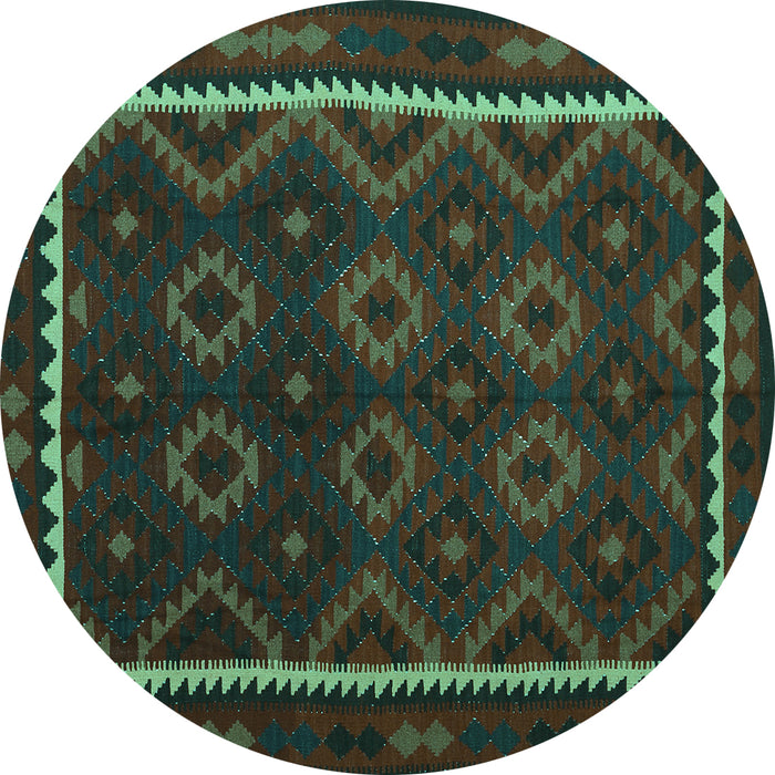 Round Machine Washable Oriental Turquoise Traditional Area Rugs, wshcon1234turq