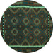 Round Machine Washable Oriental Turquoise Traditional Area Rugs, wshcon1234turq