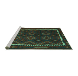 Sideview of Machine Washable Oriental Turquoise Traditional Area Rugs, wshcon1234turq