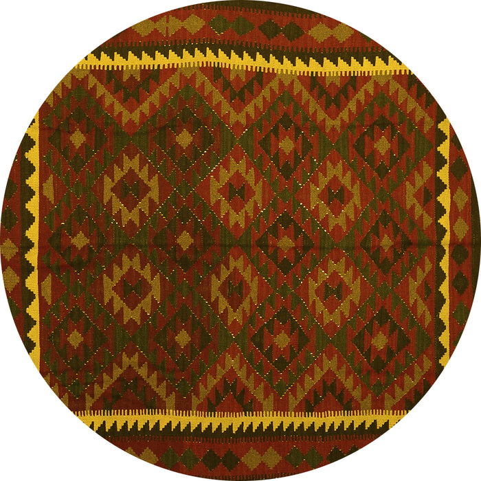 Round Machine Washable Oriental Yellow Traditional Rug, wshcon1234yw