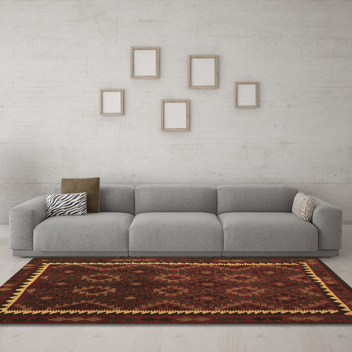 Machine Washable Oriental Brown Traditional Rug in a Living Room,, wshcon1234brn