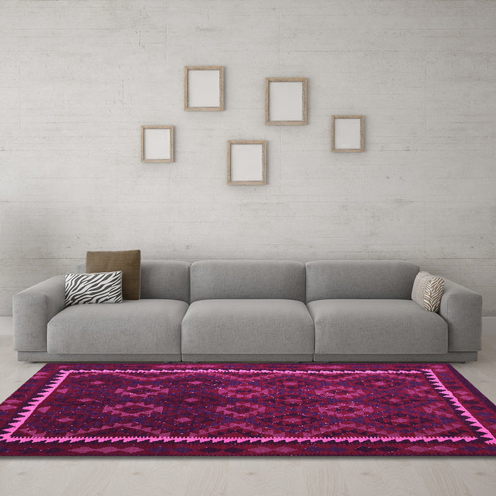 Machine Washable Oriental Pink Traditional Rug in a Living Room, wshcon1234pnk