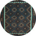 Round Machine Washable Oriental Light Blue Traditional Rug, wshcon1234lblu