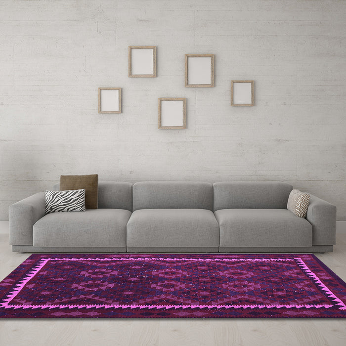 Machine Washable Oriental Purple Traditional Area Rugs in a Living Room, wshcon1234pur