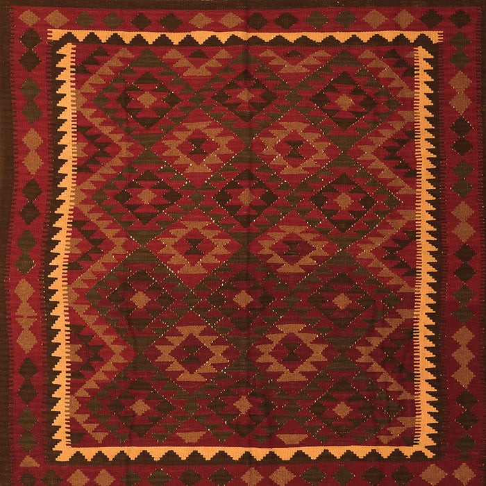 Round Machine Washable Oriental Orange Traditional Area Rugs, wshcon1234org
