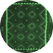 Round Machine Washable Oriental Emerald Green Traditional Area Rugs, wshcon1234emgrn