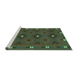 Sideview of Machine Washable Southwestern Turquoise Country Area Rugs, wshcon1235turq