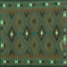 Square Machine Washable Southwestern Turquoise Country Area Rugs, wshcon1235turq