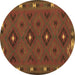 Round Machine Washable Southwestern Brown Country Rug, wshcon1235brn