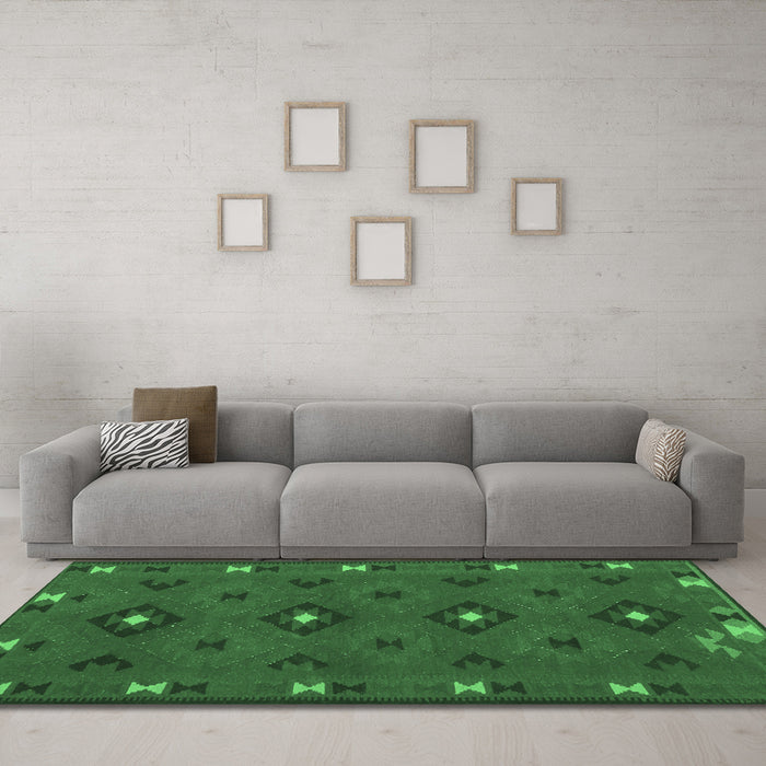 Machine Washable Southwestern Emerald Green Country Area Rugs in a Living Room,, wshcon1235emgrn