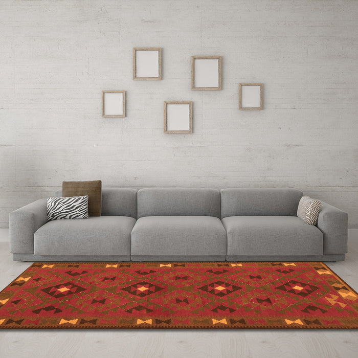 Machine Washable Southwestern Orange Country Area Rugs in a Living Room, wshcon1235org